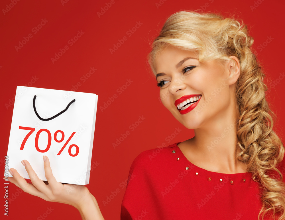 lovely woman in red dress with shopping bag lovely woman in red dress with shopping bag