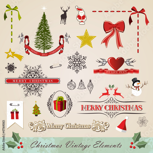 Vintage christmas elements set