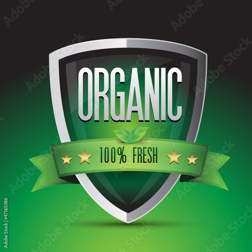 Organic 100 percent fresh on green shield