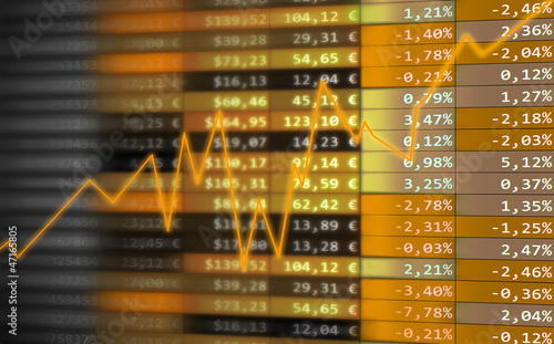 Foto Tableau cours de bourse graphique jaune
