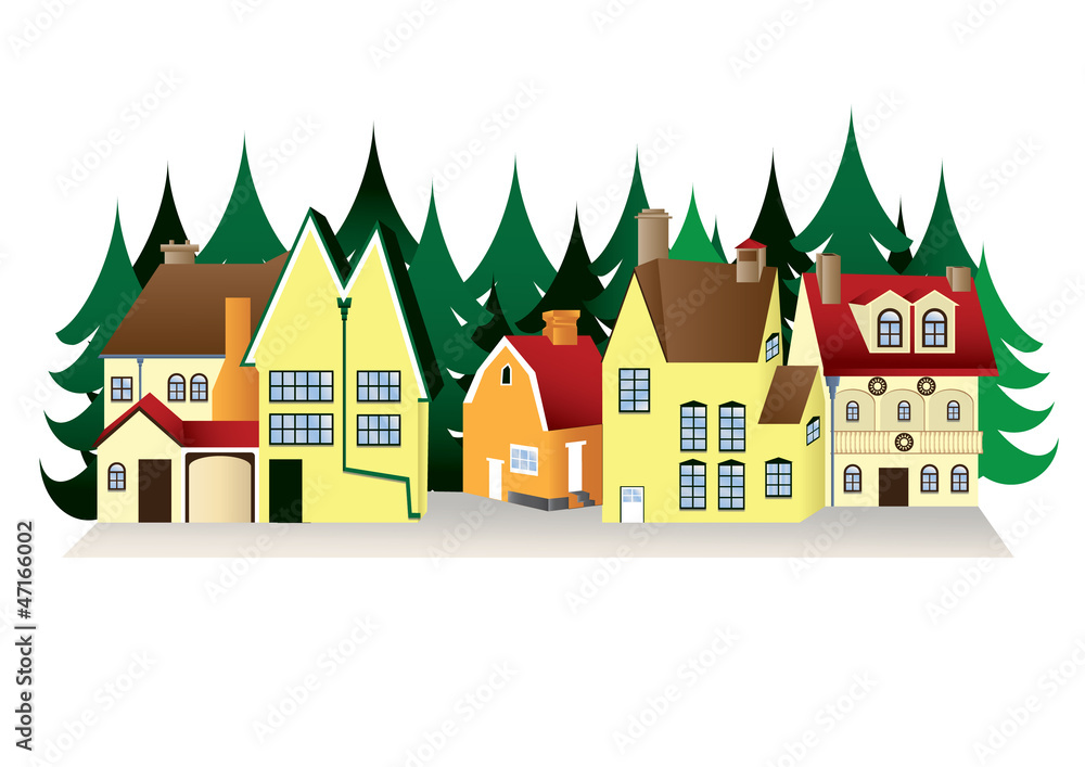 Netherland houses with forrest in background Netherland houses with forrest in background