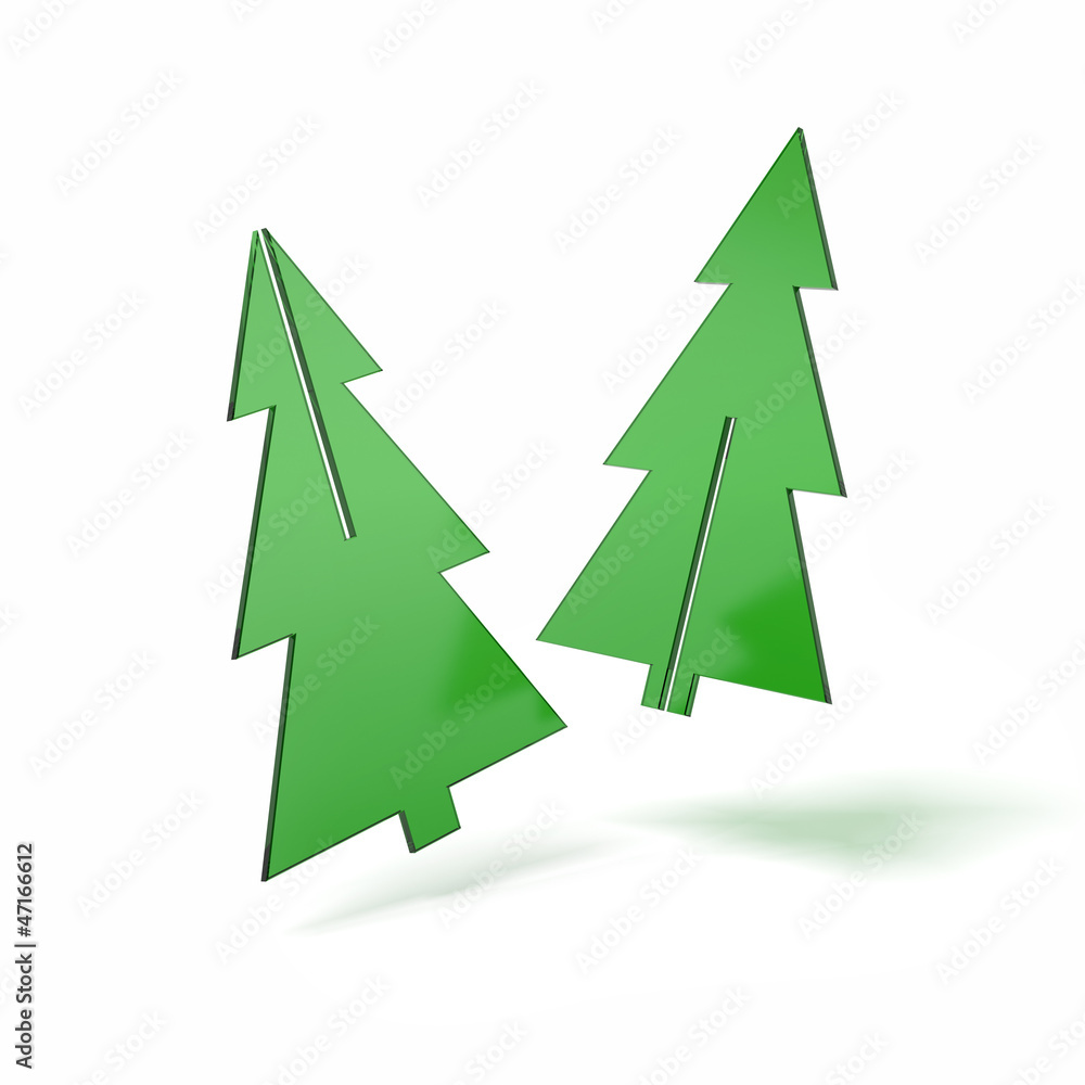 Obraz premium Two pieces of Christmas tree made ??of green glass
