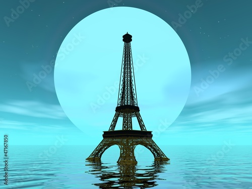Eiffel tower by moonlight - 3D render