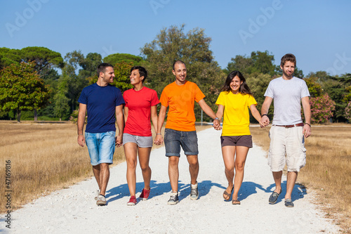 Group of Friends Walking Outside