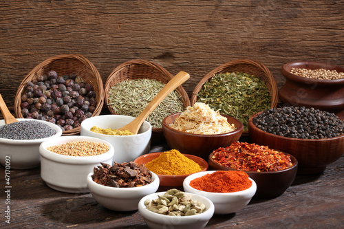 Different bowls of spices
