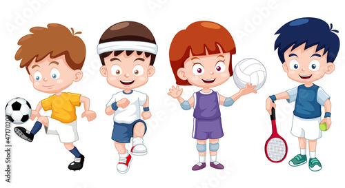 illustration of  Cartoon kids sports characters
