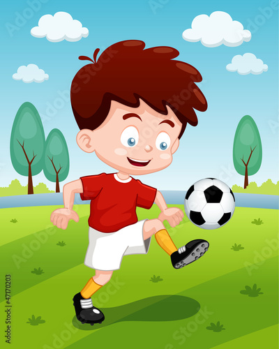 illustration of Cartoon boy playing soccer