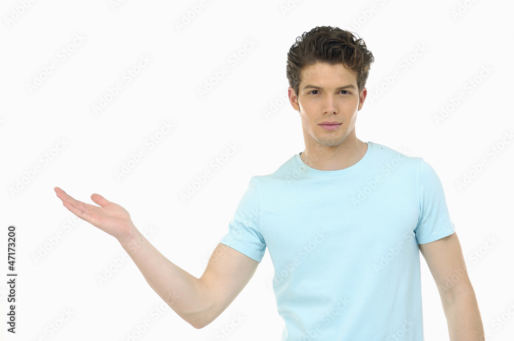 Portrait of a young man with his hand outstretched Portrait of a young man with his hand outstretched