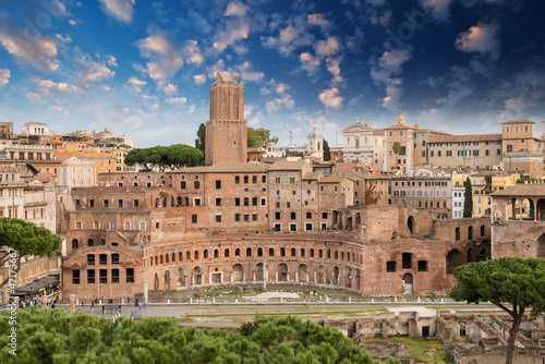 Ancient Ruins of Imperial Forum in Rome, via dei Fori Imperiali
