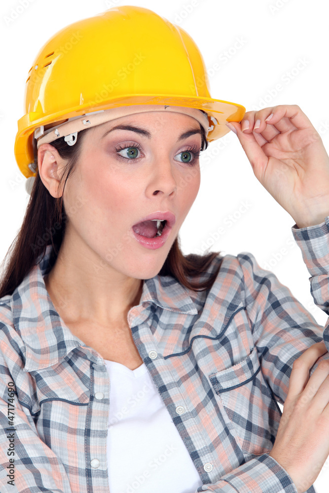 Shocked female construction worker Shocked female construction worker