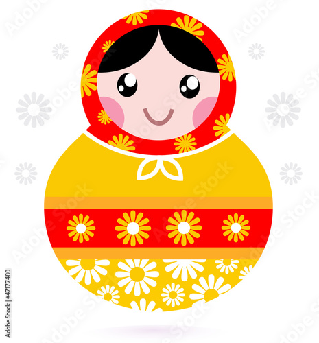 Cute wooden Russian doll - Matrioshka ( yellow and red )