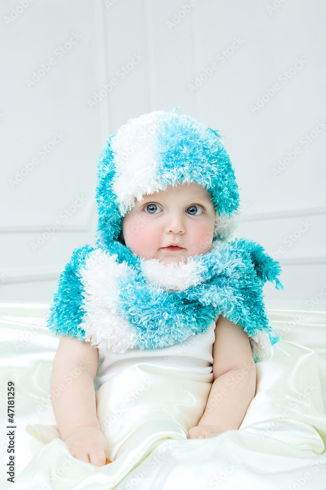 Cute baby at winter background Cute baby at winter background