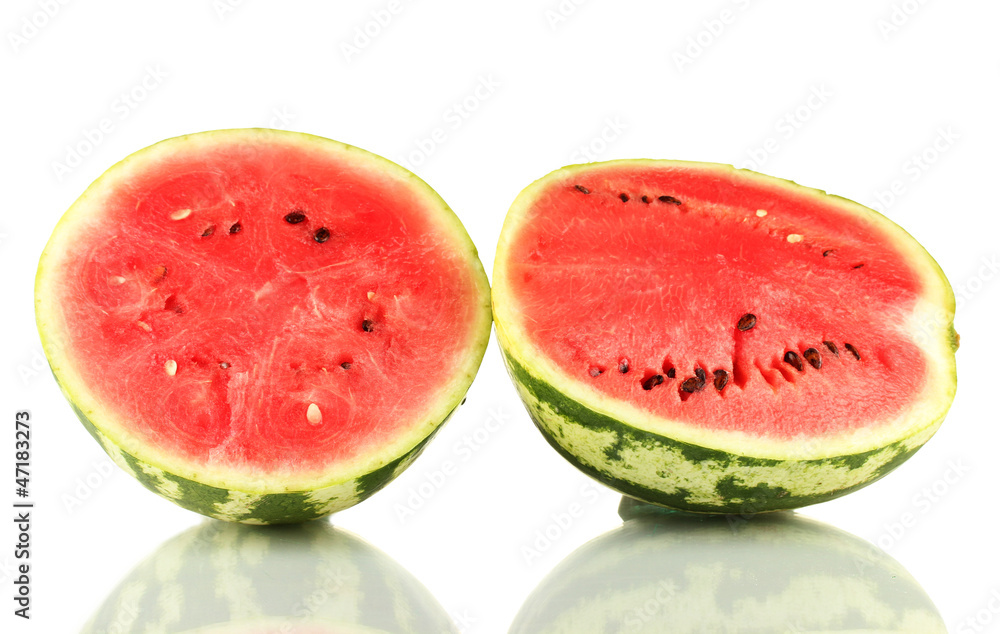Halves of juicy watermelon isolated on white Halves of juicy watermelon isolated on white