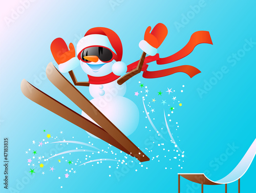 Snowman on skis