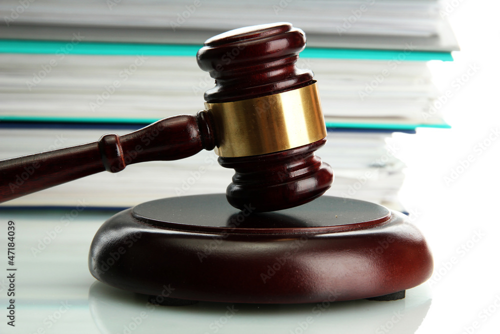 wooden gavel and folders, close up wooden gavel and folders, close up