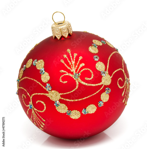 Red christmas ball on a white