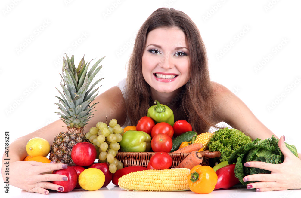 Beautiful woman with vegetables and fruits Beautiful woman with vegetables and fruits