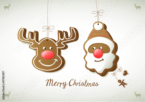 ginger bread, rudolph red nosed reindeer & santa claus
