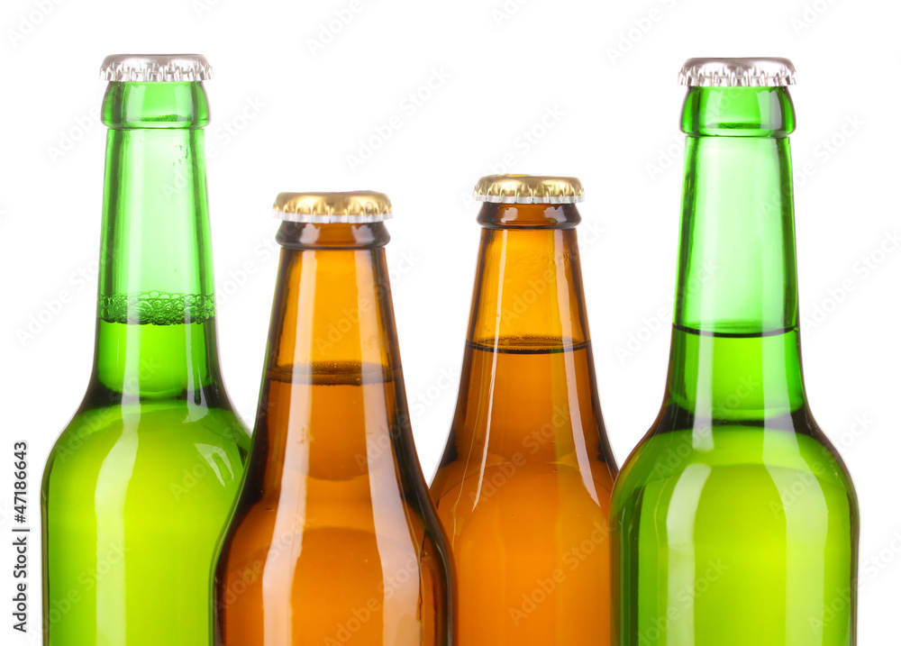 Coloured glass beer bottles isolated on white Coloured glass beer bottles isolated on white