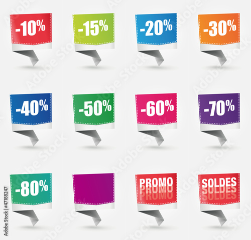 étiquettes de réduction :  promo, solde, soldes