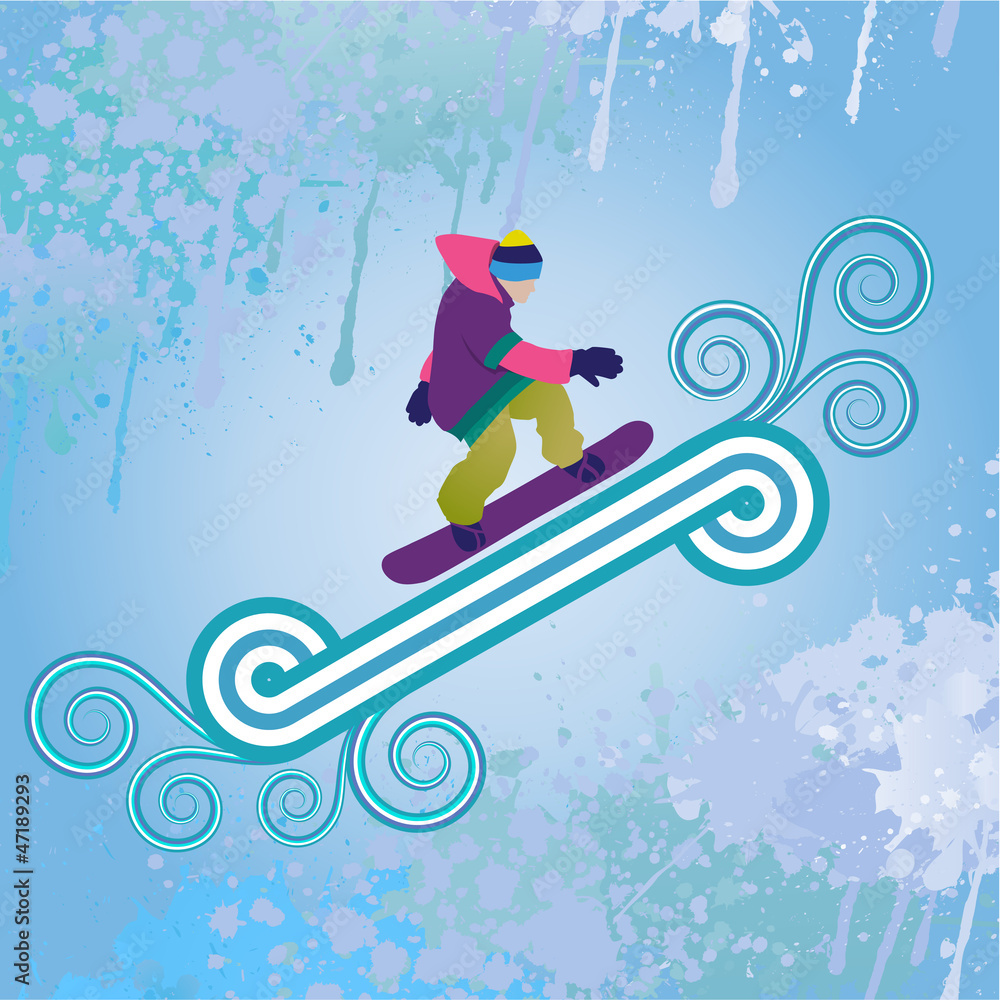 Fototapeta premium Snowboarder jumping through air, vector illustration