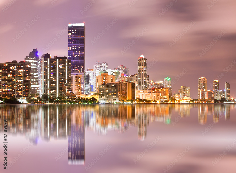 Miami Florida buildings sunset panorama