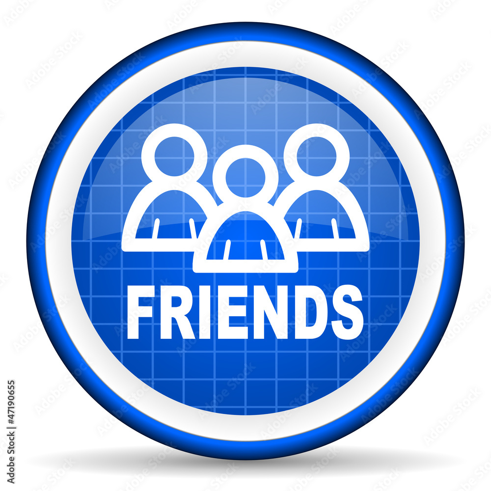 friends blue glossy icon on white background friends blue glossy icon on white background