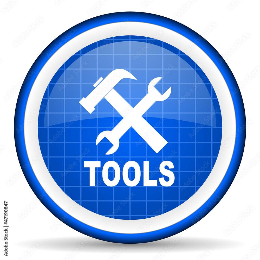 tools blue glossy icon on white background tools blue glossy icon on white background