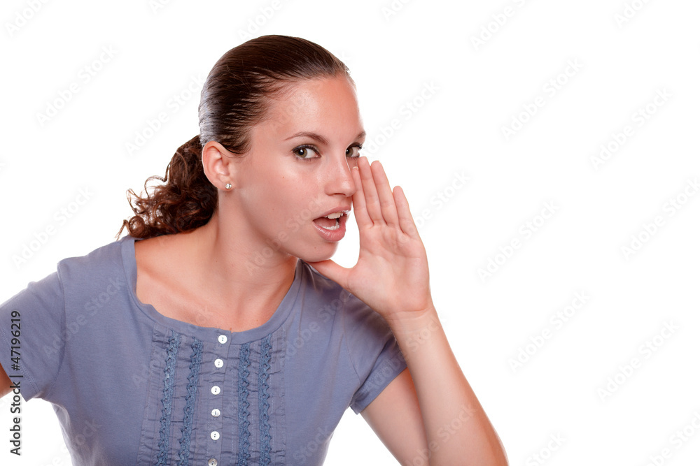 Charming young woman whisper at you a secret Charming young woman whisper at you a secret
