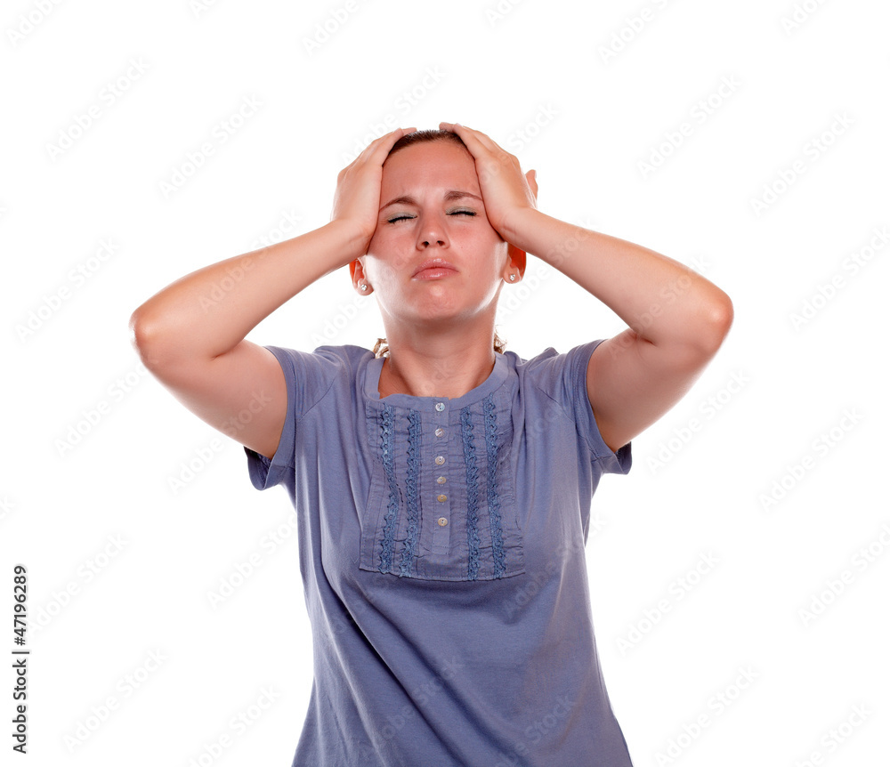 Stressed and tired young woman with headache Stressed and tired young woman with headache