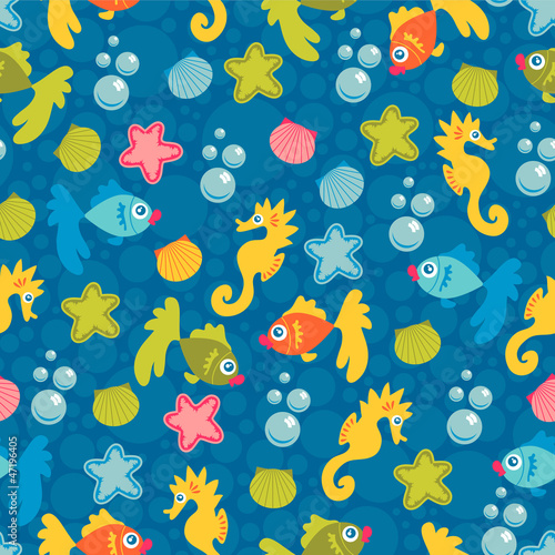 Cute seamless pattern marine life