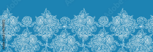 Vector Blue lace flowers elegant horizontal seamless pattern
