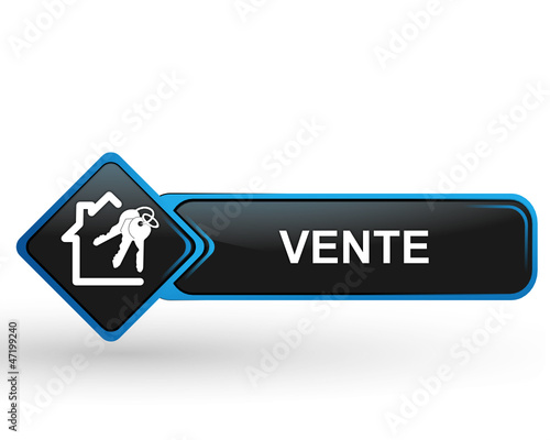 vente immobilère sur bouton web carré design bleu