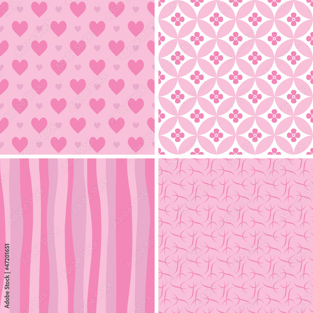 set of pink seamless patterns