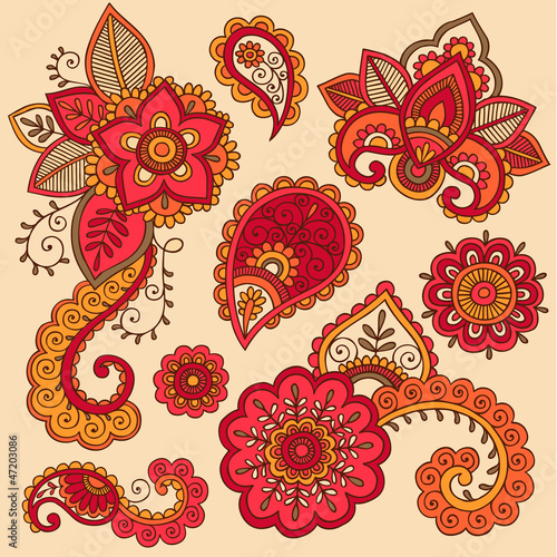 Henna Flowers Mehndi Tattoo Doodle Design Elements