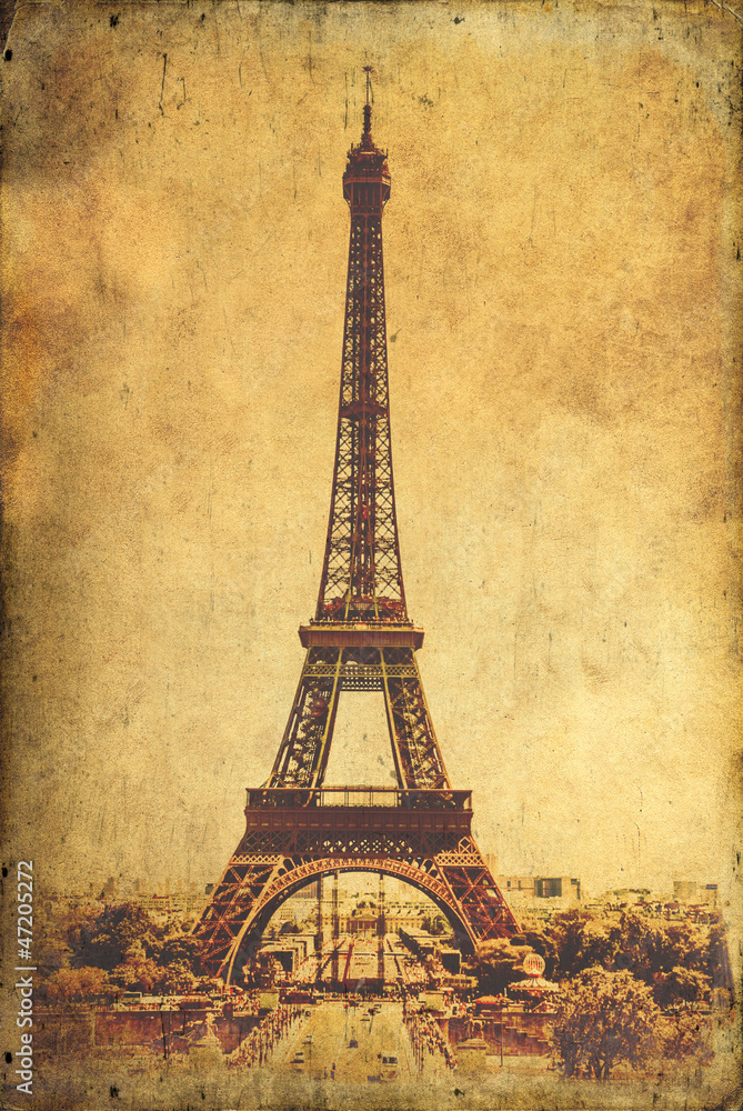 Eiffel tower in Paris-vintage postcard