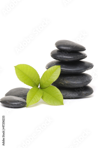 Stack of stones with mint leaf