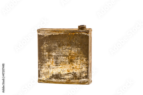 old and aged hamdmade metal flask isolated photo