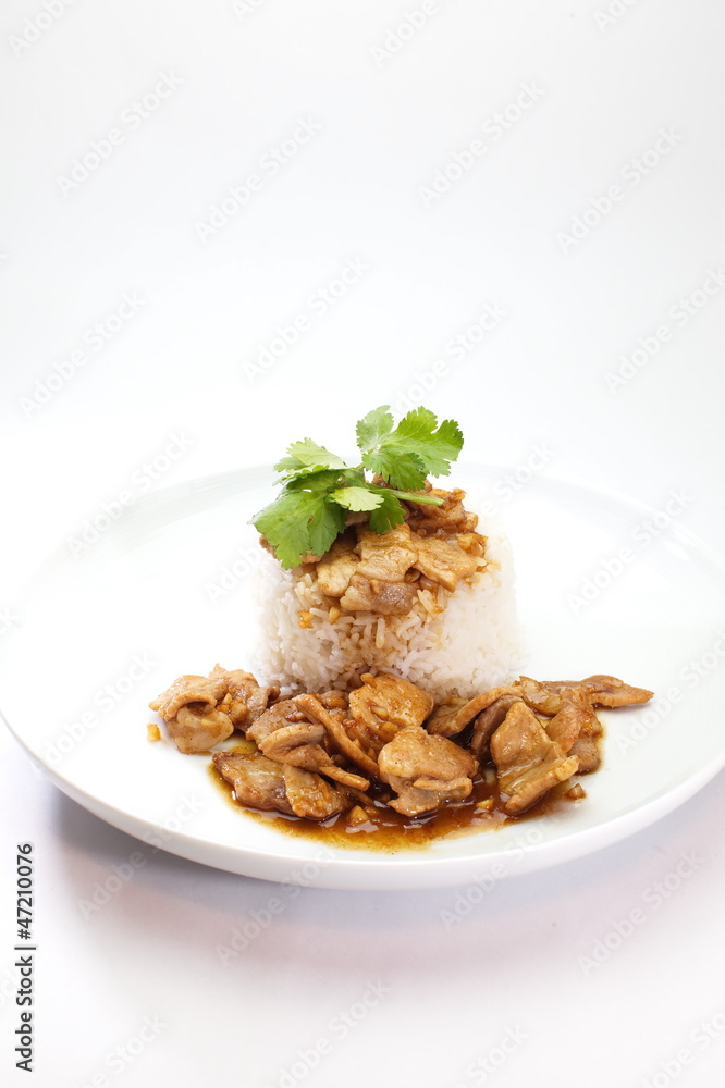 Fried pork with garlic and pepper , Thai food Fried pork with garlic and pepper , Thai food