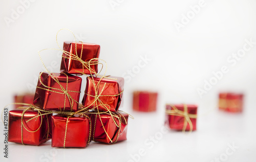 Christmas boxes on the white background