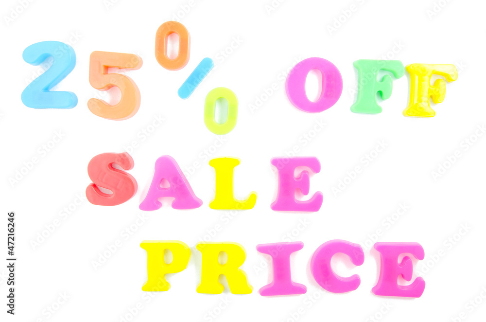 25% off sale price written in fridge magnets 25% off sale price written in fridge magnets