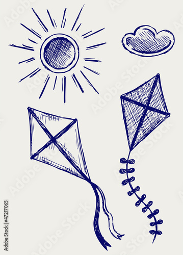 Kites in the sky. Doodle style