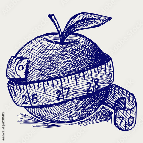 Apple and measure tape. Doodle style