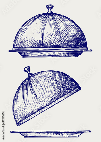 Cloche with open lid. Doodle style