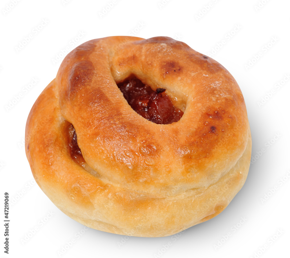 Homemade bun on a white background Homemade bun on a white background