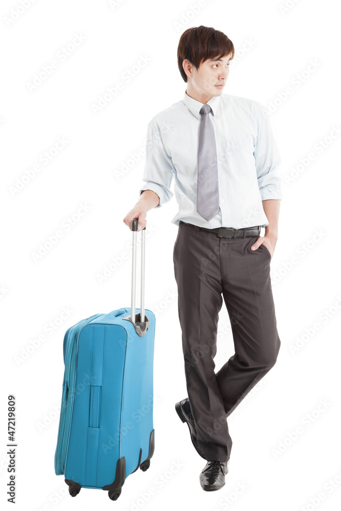 Businessman with suitcase and isolated on white Businessman with suitcase and isolated on white
