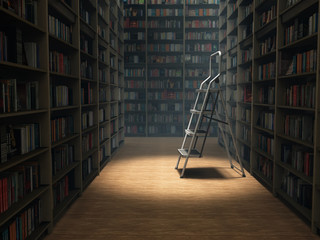 Wandcirkels Bibliotheek Boeken in sfeervolle donkere bibliotheek  © Photobank