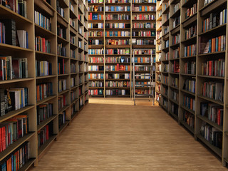 Wandcirkels Bibliotheek Boeken op planken in bibliotheek  © Photobank