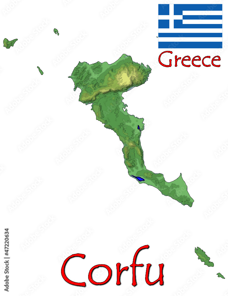 Corfu Island Greece Europe national emblem map symbol motto Stock