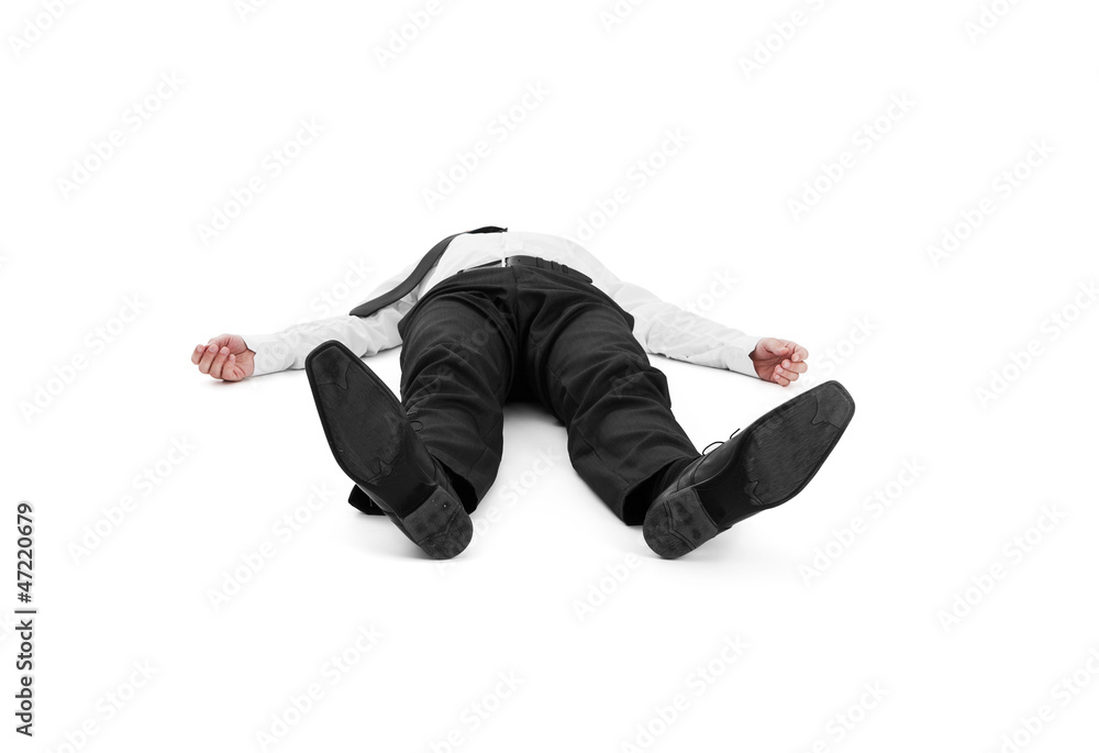 Businessman laying down on white background Businessman laying down on white background